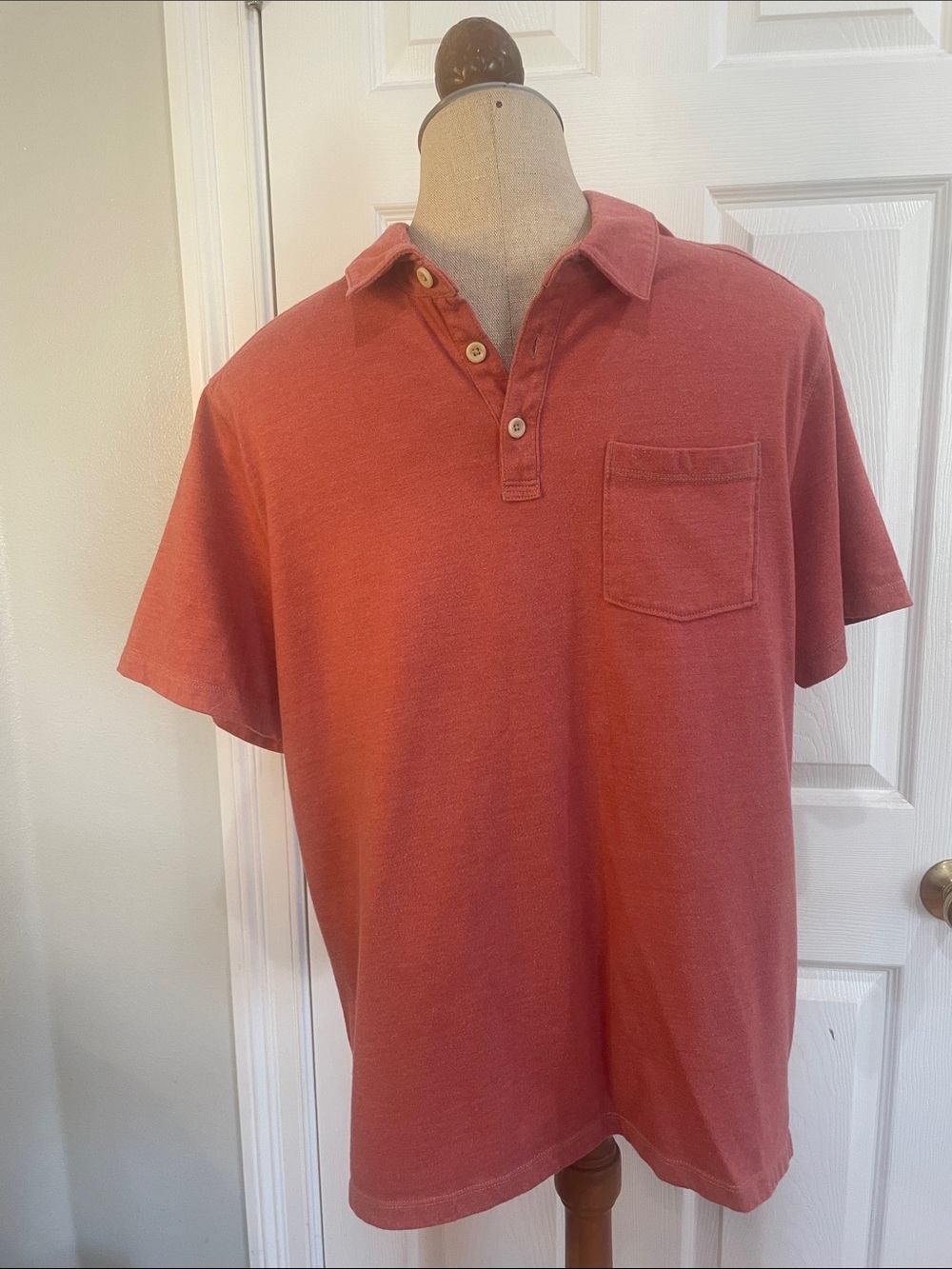 Vintage Arrow 1851 tomato red polo golf shirt pocket cotton blend men’s size L